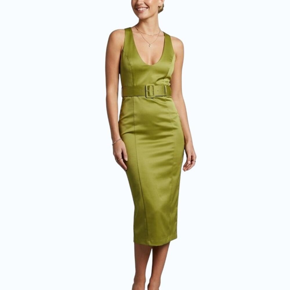 ASOS Design Belted Plunge Neck Midi Dress Green Racerback Women Size 0 NWT